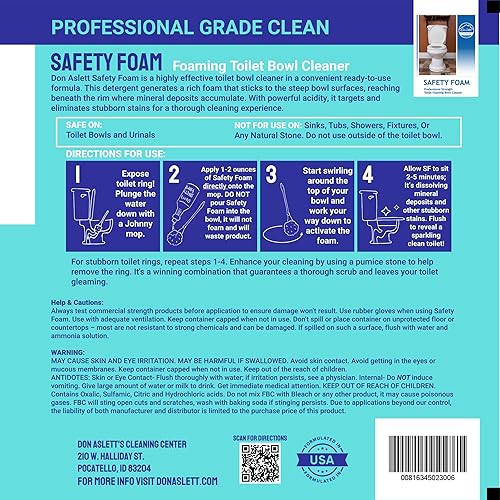 Miniatura 9 de Don Aslett Johnny Mop & Safety Foam - Limpiador de inodoro (dos botellas de 32 onzas)  Detergente ácido y desodorante  Mango de 14 pulgadas para