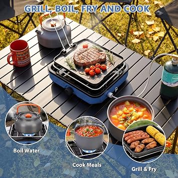Hisencn single burner camp stove with Grill Pan for Camping,RV Essentials
