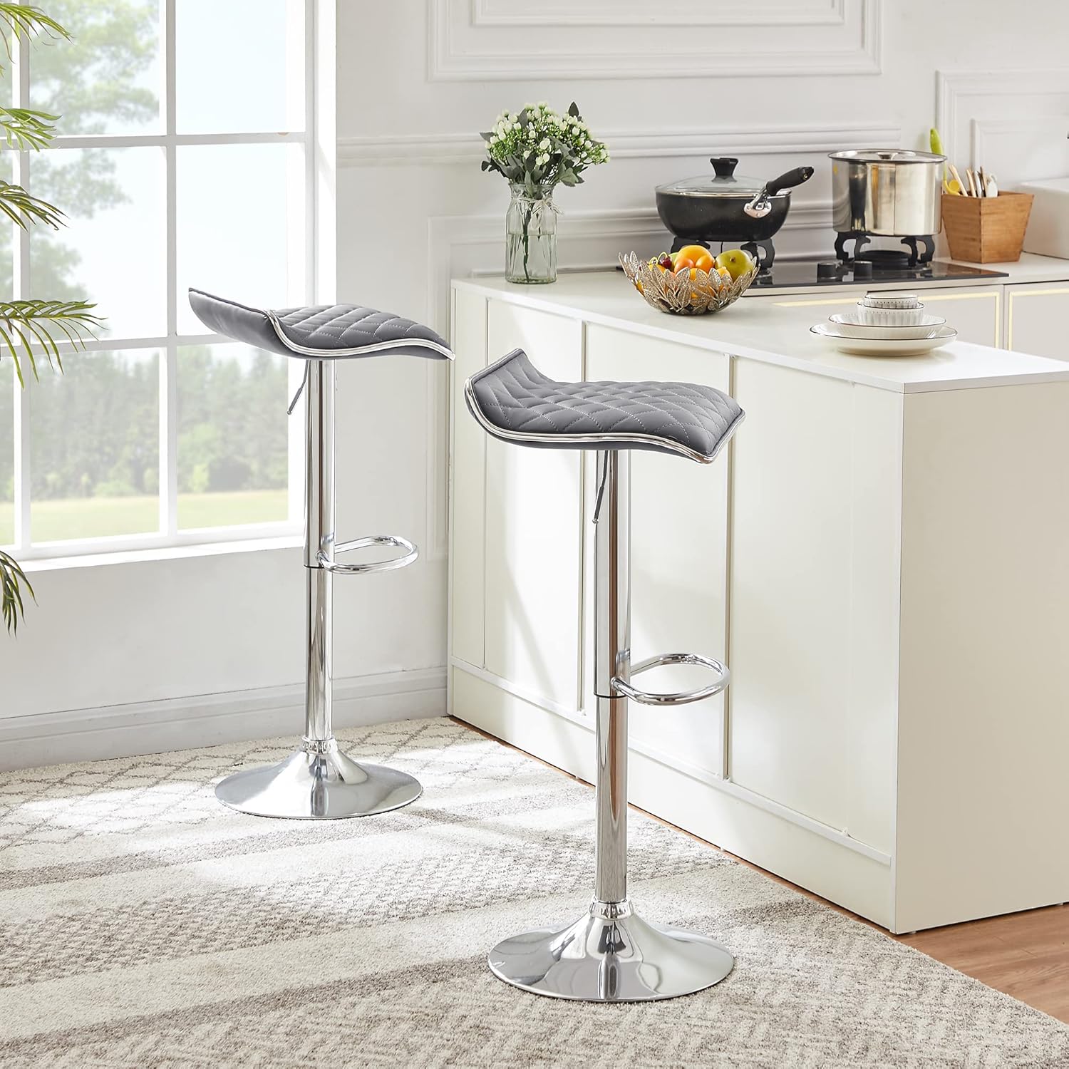 VECELO Adjustable Bar Stools Set of 2, Bar Height Stools for Kitchen Counter
