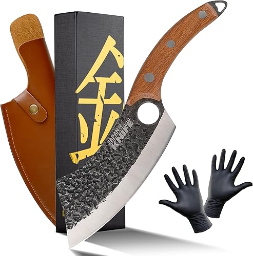 Miniatura 1 de Cuchillo de espiga completa, cuchillo de corte con mango ergonómico, cuchillo para deshuesar, cuchillo forjado con funda de cuchillo de grado de