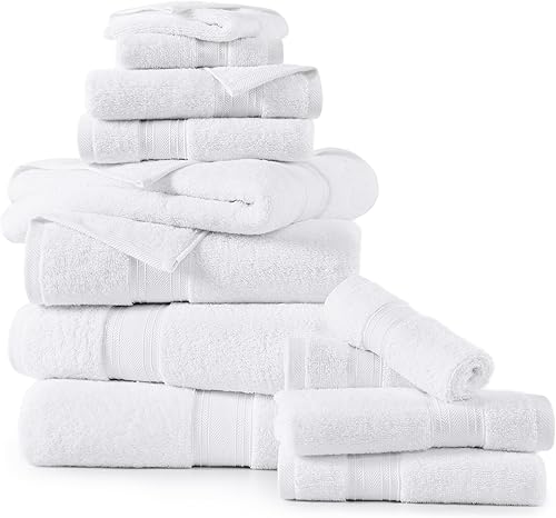 Vista 11 de LANE LINEN Juego de toallas de baño 100% algodón, 18 piezas, cero torsión, secado rápido, súper suaves y altamente absorbentes, 6 toallas de baño, 6