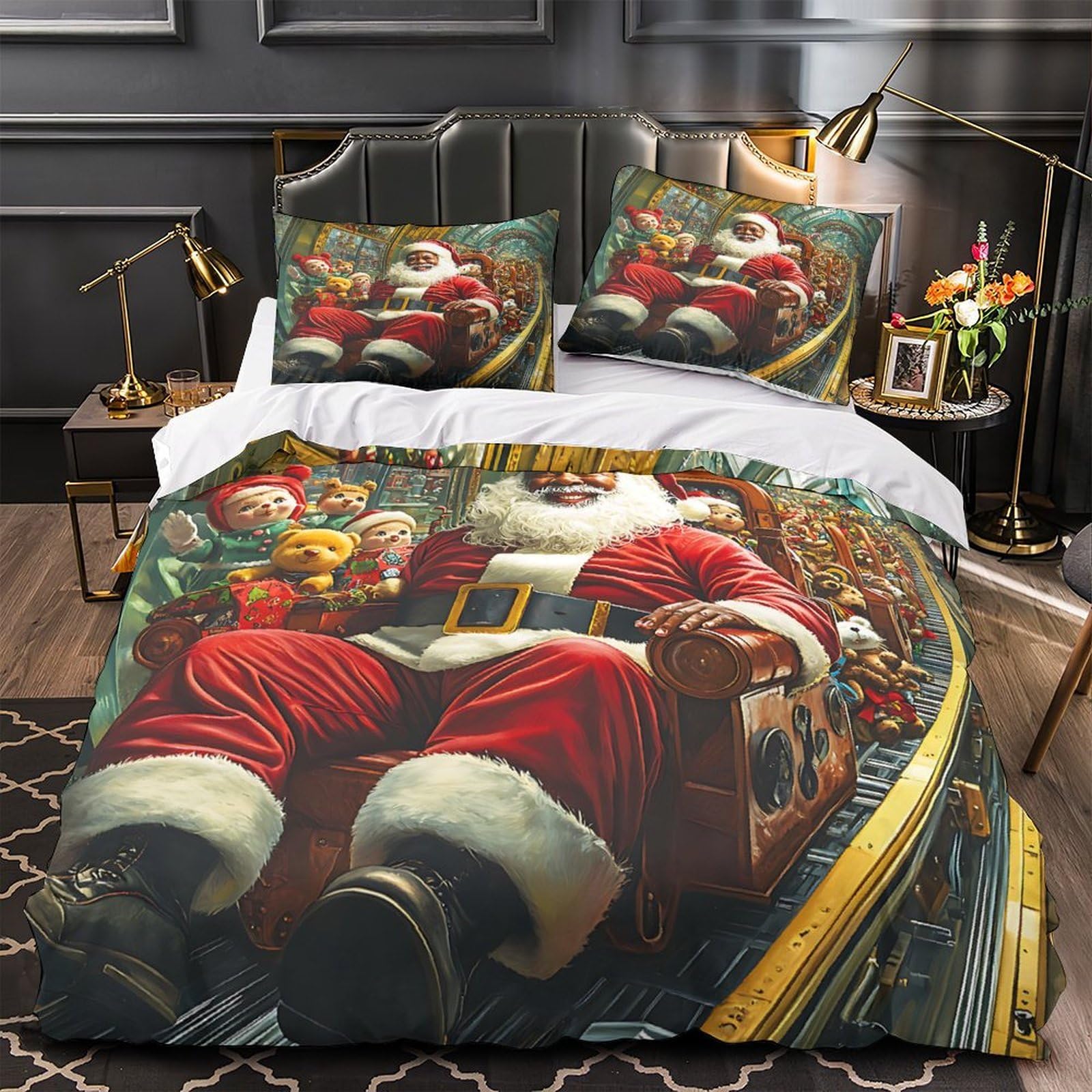 Parure de lit Noël 200x200 microfibre avec housse de couette imprimée 3D