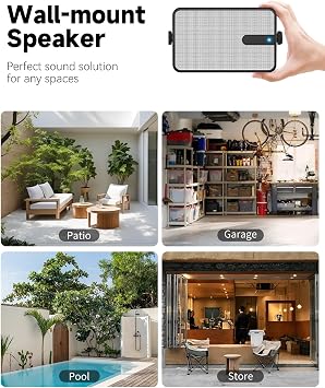 250W Outdoor Bluetooth Speakers, Wireless Sync Between Speakers, AC Powered, Powerful Bass, Wall Mount for Patio, Porch, Gazebo, Garage, 2-Pack, White(MZ-632)