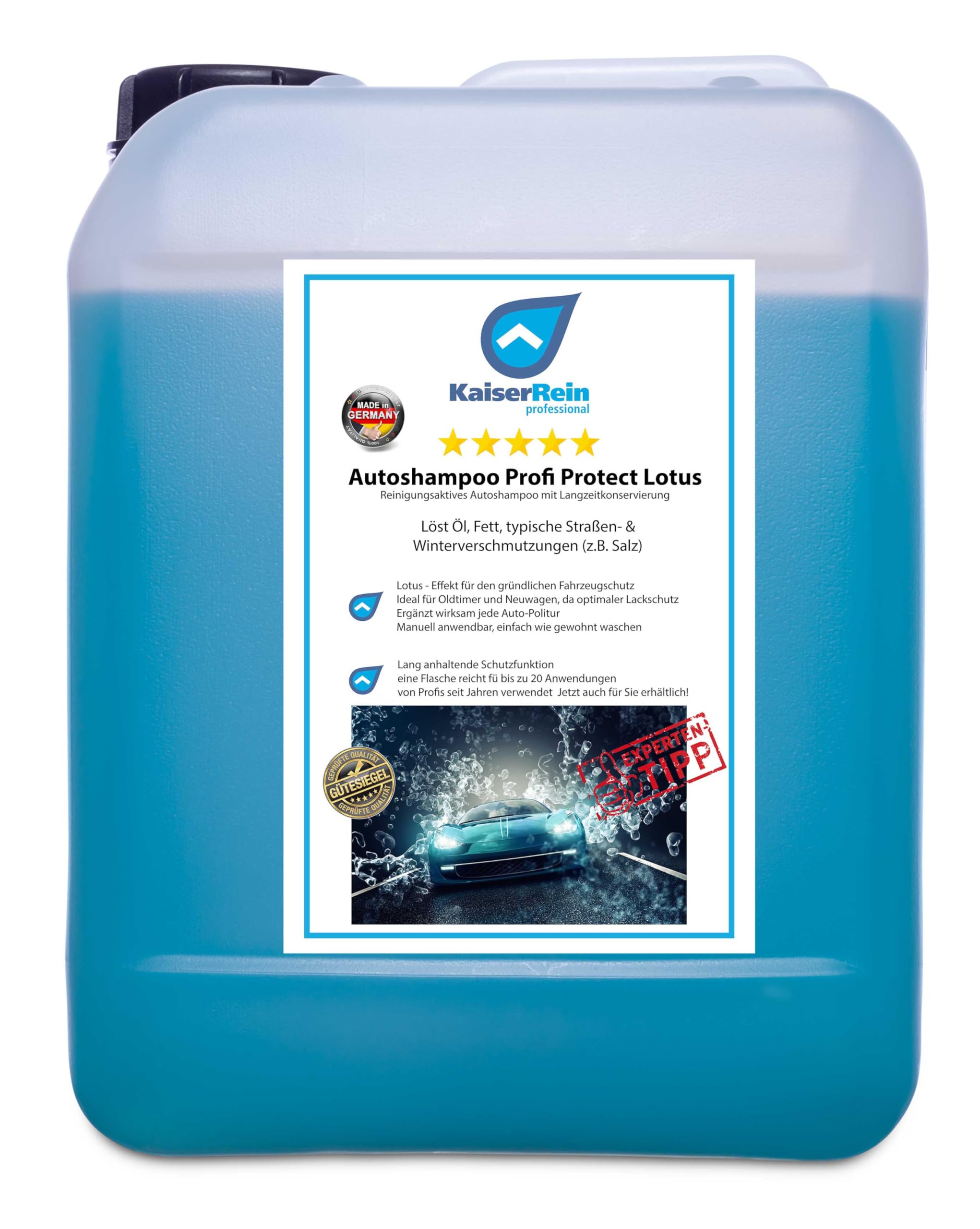 KaiserRein Autoshampoo Profi 10 L Autowaschmittel mit Wax und Trocknungshilfe Auto KFZ