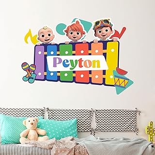 Multiple Font Custom Name & Initial JJ, Yoyo and Tom Tom CoComelon Kids Wall Decor | EGD X CoComelon Series | Personalized Wall Decal for Baby Girl or Boy | Multiple Sizes and Color Options