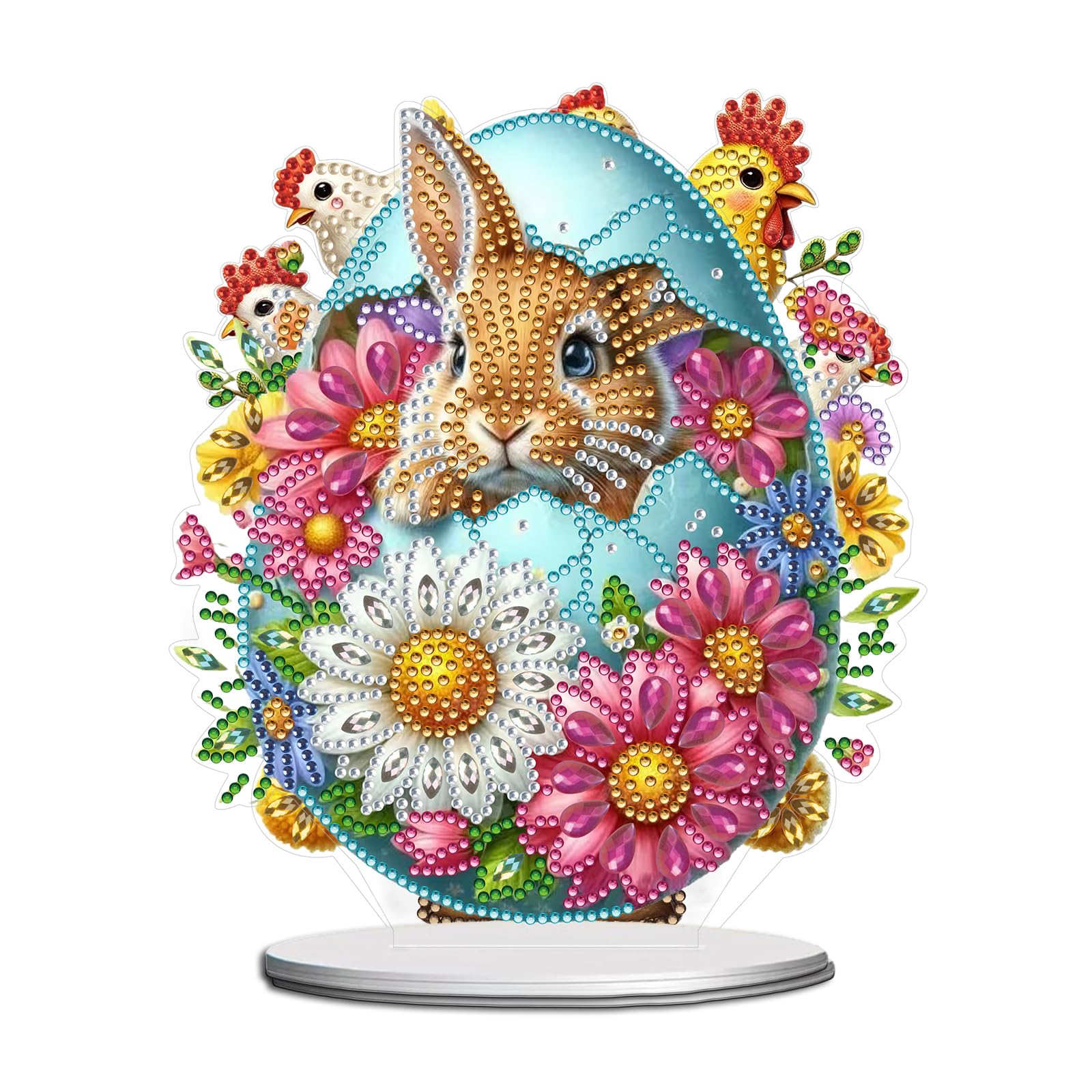 Lebartm DIY Diamond Desktop Ornament Special Shaped Crystal PET Diamond Art Painting Single Sided Diamond Tabletop Ornaments Paint by Numbers Craft Kits for Home Decor-Easter Bunny Egg