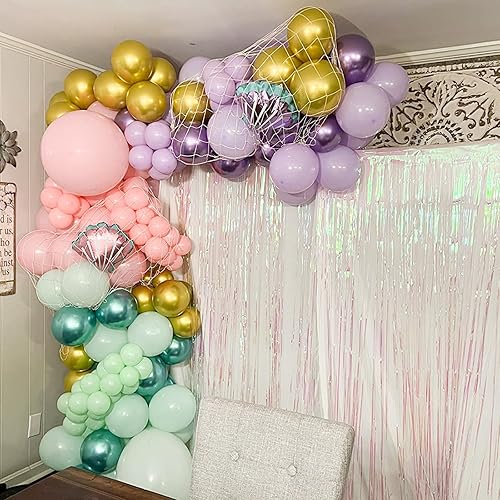 Miniatura 7 de Globos de sirena, 60 paquetes de decoraciones de fiesta de cumpleaños con temática de sirena de 12 pulgadas con globos metálicos rosados, morados y