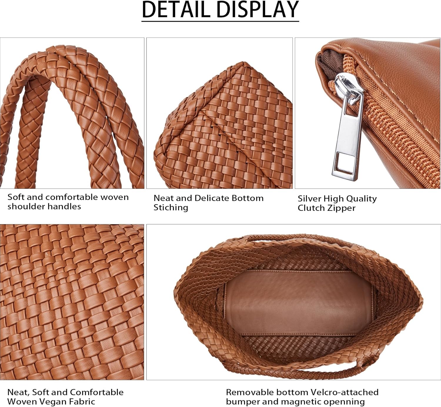 Woven Shoulder Bag for Women, Fashion Top Handle Soft Vegan Leather Shopper - Image 7