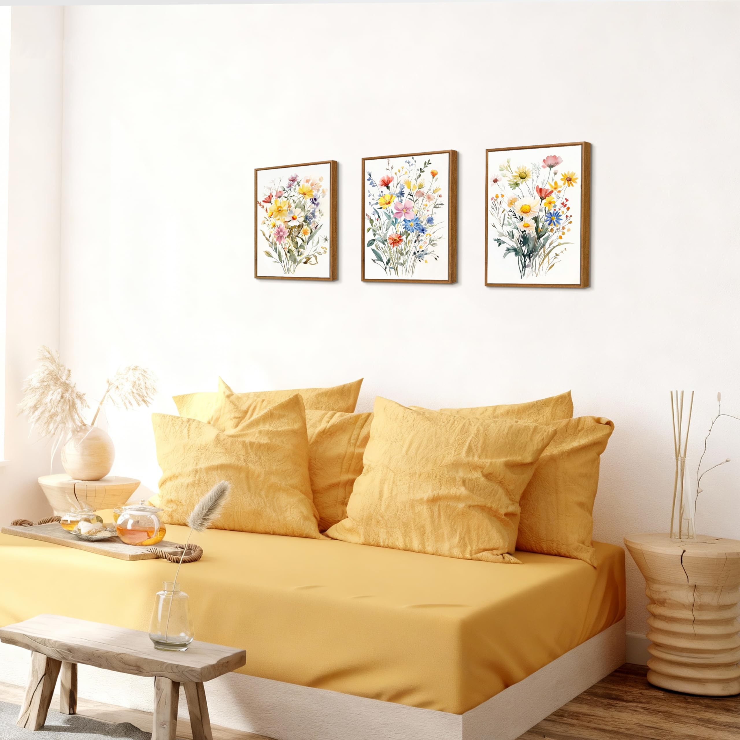 3 Pcs Wooden Framed Canvas Wall Art Set Bohemian Sage Green Canvas Prints Poster Geometric Line Beige Green Pictures for Living Room Bedroom Dinning Room Hallway Stairs Wall Decor 30x40cm x3pcs — view 99