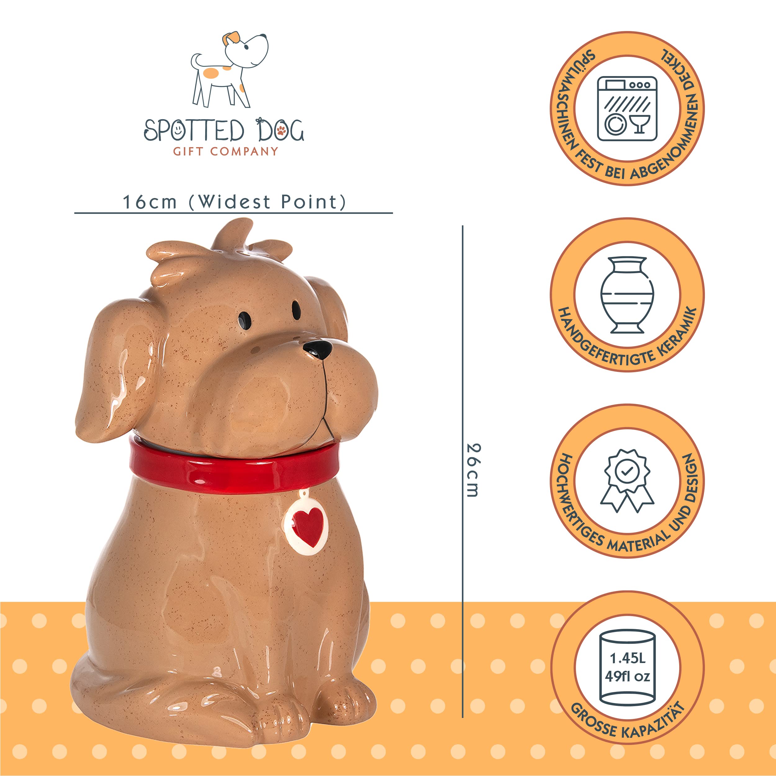 SPOTTED DOG GIFT COMPANY Keksdose Keramik, Vorratsdose mit Deckel, Hunde Cookie Jar für Kekse, Hundeform Leckerli Dose, Geschenke für Hundebesitzer Hundeliebhaber Frauen Männer (Braun)