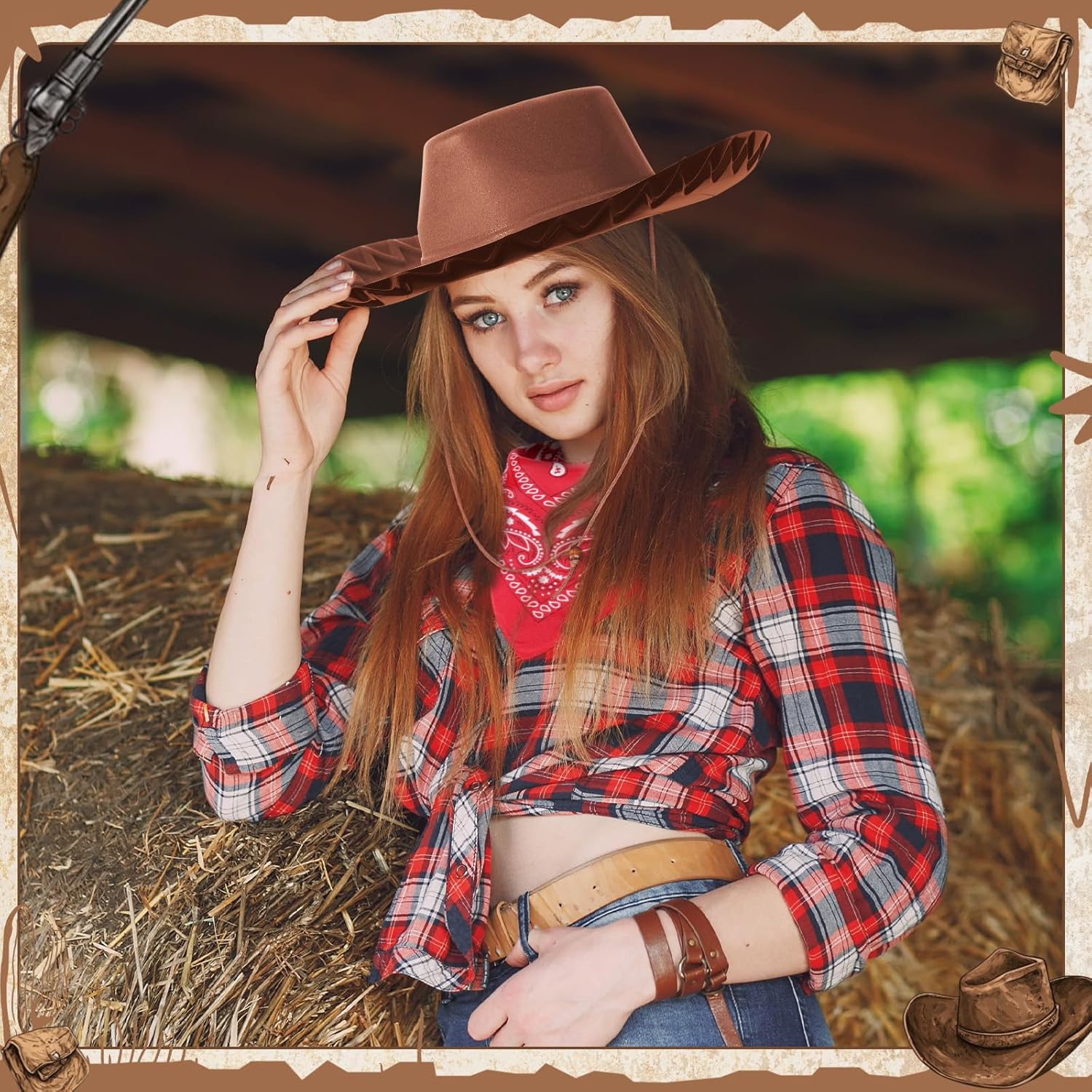 Hillban 12 Pack Cowboy Hat and Bandana, Cowgirl Hats Felt Cowboy Party Hats Bulk Western Bandanas for Party Costume - Image 6