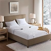 Beautyrest Heated Mattress Pad Queen - Cotton Blend Secure Comfort Tech, Quilted Low EMF, 5 Heat Settings, Deep Pocket Fit, White