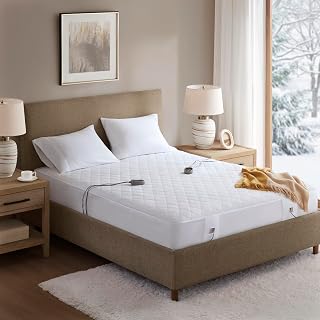 Beautyrest Heated Mattress Pad Queen - Cotton Blend Secure Comfort Tech, Quilted Low EMF, 5 Heat Settings, Deep Pocket Fit, White