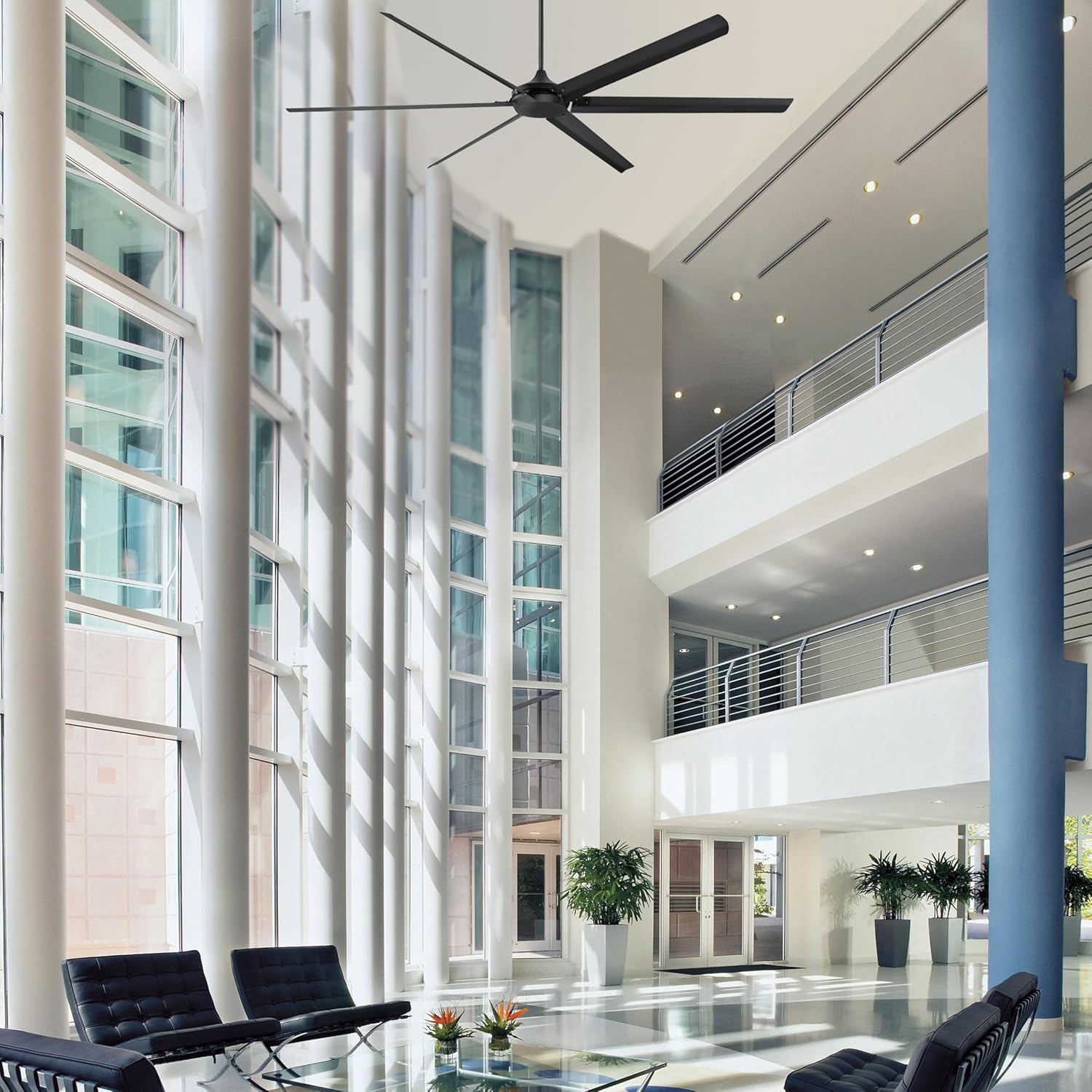 Westinghouse 7224800 100-Inch Industrial Ceiling Fan, HVLS Indoor/Outdoor Large Commercial Ceiling Fan with Remote, High Airflow DC Motor for Warehouses, Garages, & Large Rooms, Matte Black Finish