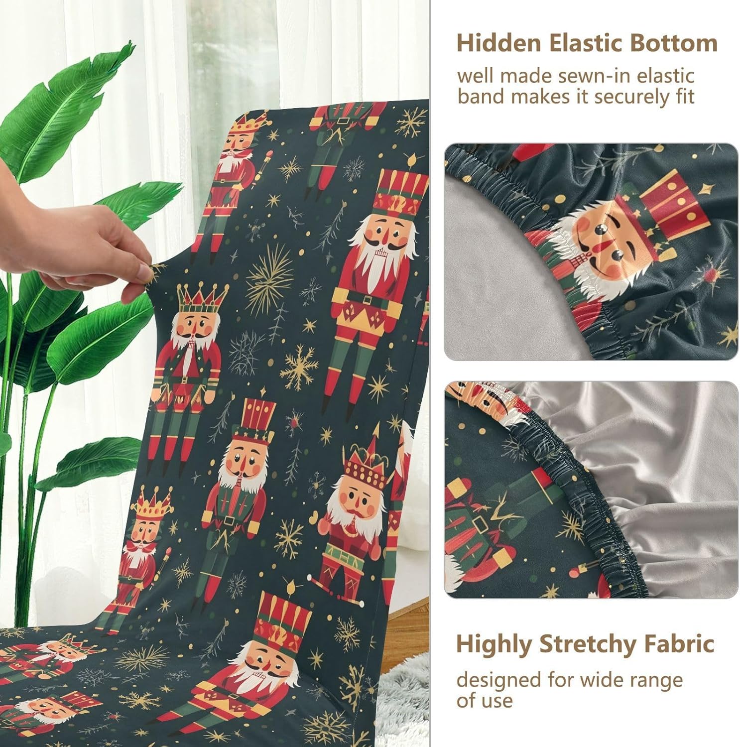 ALAZA Chair Covers for Dining Room, Christmas Nutcracker Pattern Stretch Chair Cover Sets Chair Protector Removable Washable for Ktichen Restaurant Hotel
