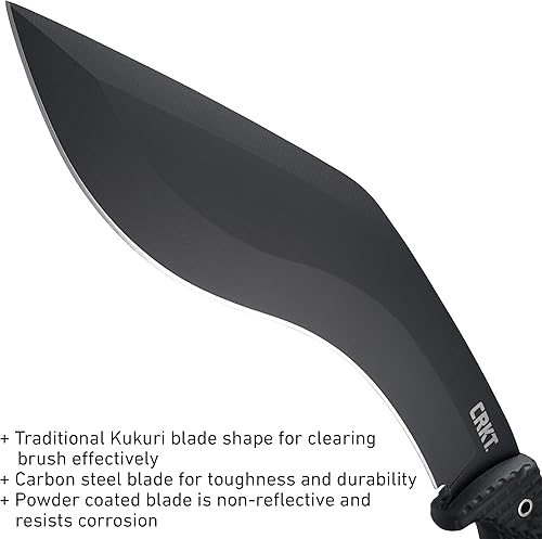 Vista 4 de CRKT KUK Cuchillo de Hoja Fija: Cuchillo de Acero al Carbono con Hoja Kukri Recurvada de Espiga Completa, Mango Moldeado por Inyección y Funda