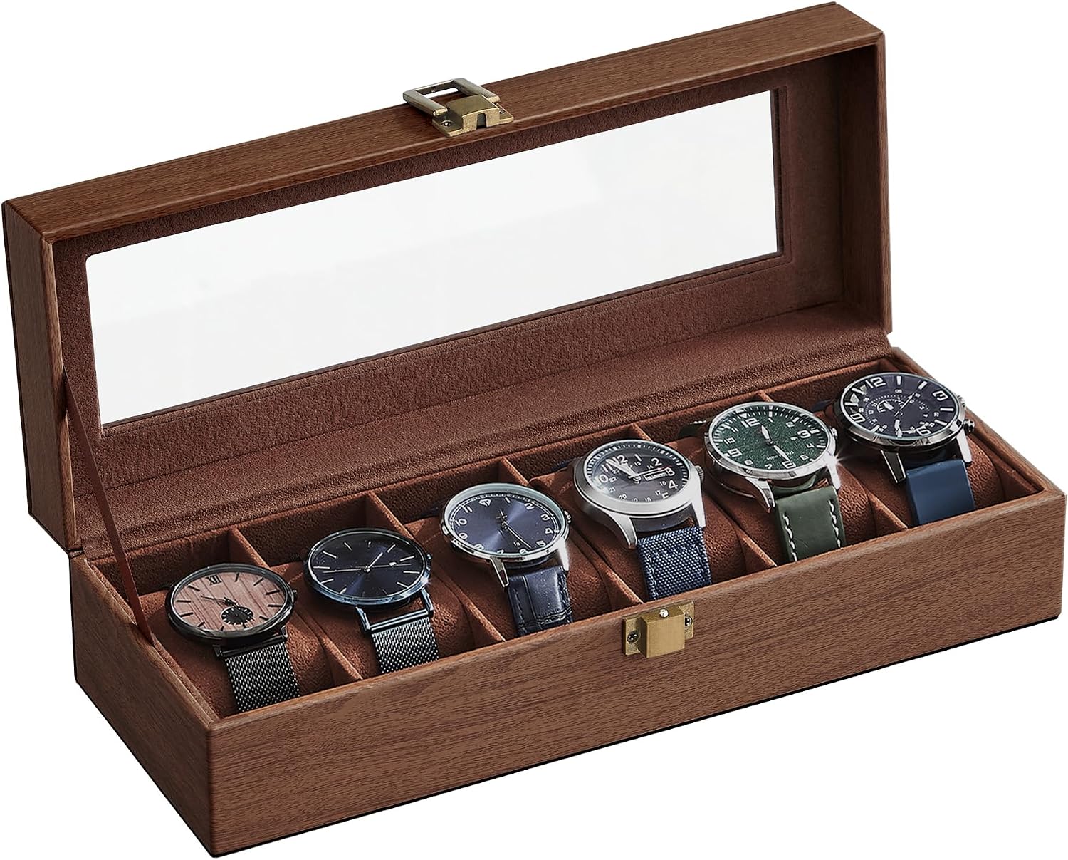 SONGMICS Caja para 6 Relojes en Cuero Sintético Marrón