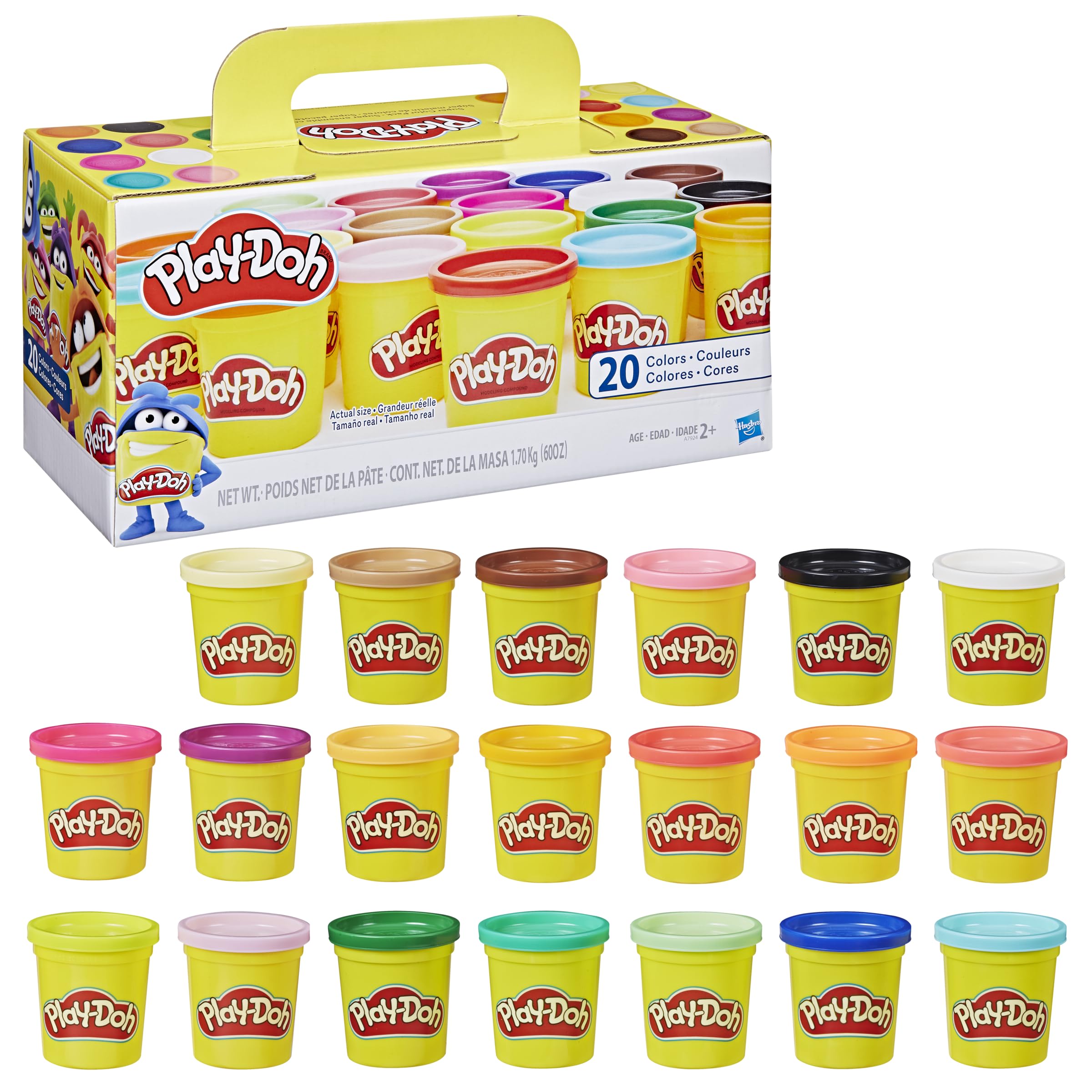 Play-​Doh, 20 Pots de Pâte à Modeler avec des Couleurs Différentes, Jeu Éducatif pour Filles et Garçons dès 2 Ans, Cadeau pour Anniversaire, Activité Créative