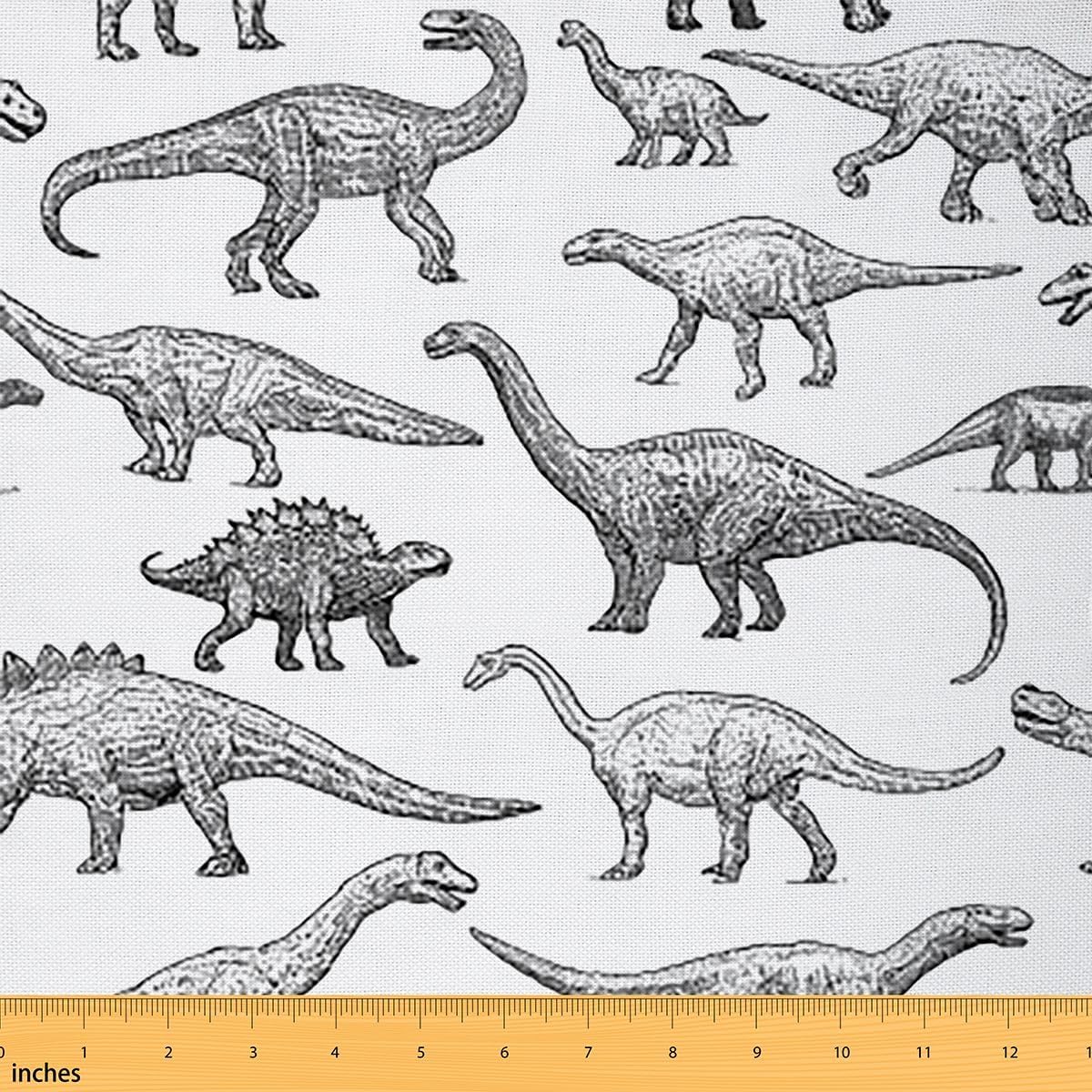 Boys Dinosaur Fabric By The Yard Kids Teens Ancient Animal Upholstery Fabric Adult Retro Dino Decorative Fabric Dinosaur Vintage Outdoor Fabric DIY Waterproof Fabric for Sewing,Black White,1 Yard