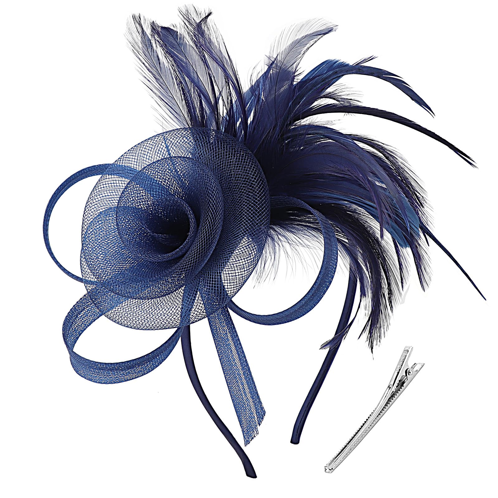 DRESHOW Fascinatori Cappello Fiore Mesh Piume Accessori Cocktail Party Accessori Cappello Elegante in Rete, per Feste, Cocktail, Matrimoni per Ragazze e Donna