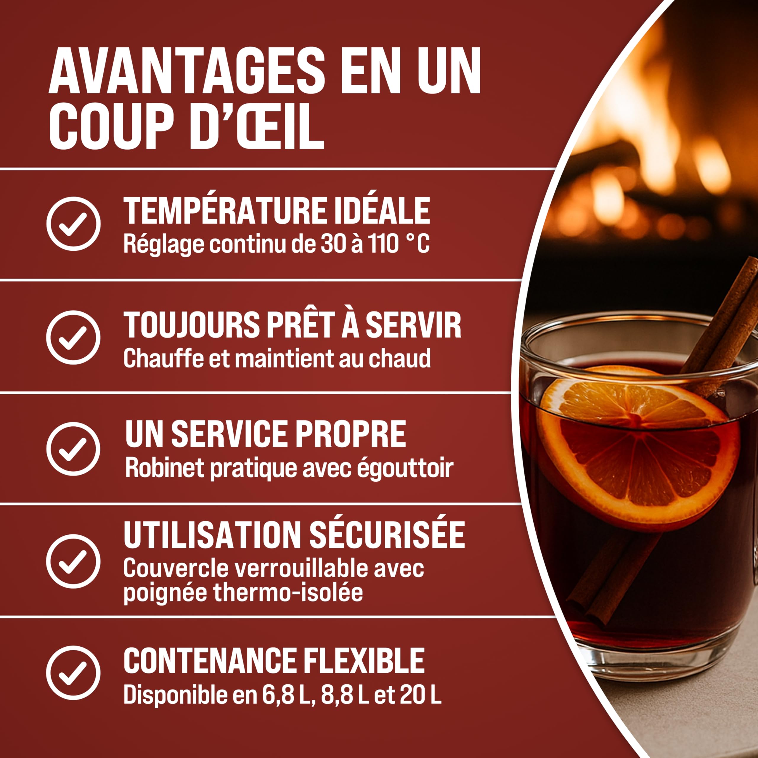 MONZANA® Distributeur de boissons chaudes 8,8L en acier inoxydable Bouilloire Marmite à vin chaud 950W Chauffe eau avec température réglable 40 tasses