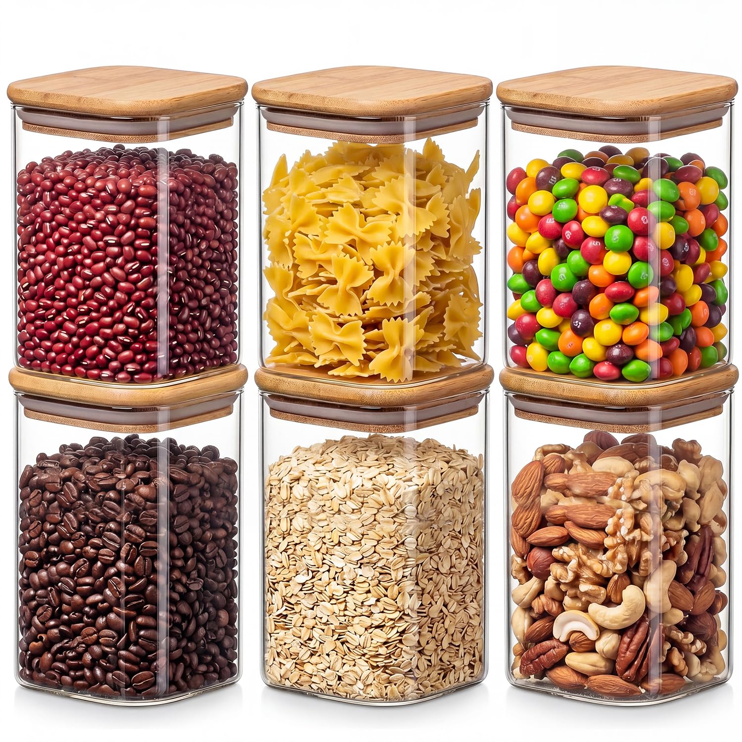 Quadratische Vorratsdosen aus Glas mit Deckel, Vorratsdosen mit Deckel, Vorratsdosen für Speisekammer, Lebensmittel, quadratischer Behälter für Kekse, Nüsse, Snacks, Müsli, Süßigkeiten
