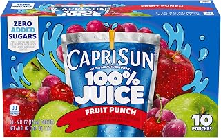 Capri Sun 100% Juice Fruit Punch Flavored All-Natural Juice Blend from Concentrate with added ingredients and other natural flavors, 10 ct Box, 6 fl oz Pouches