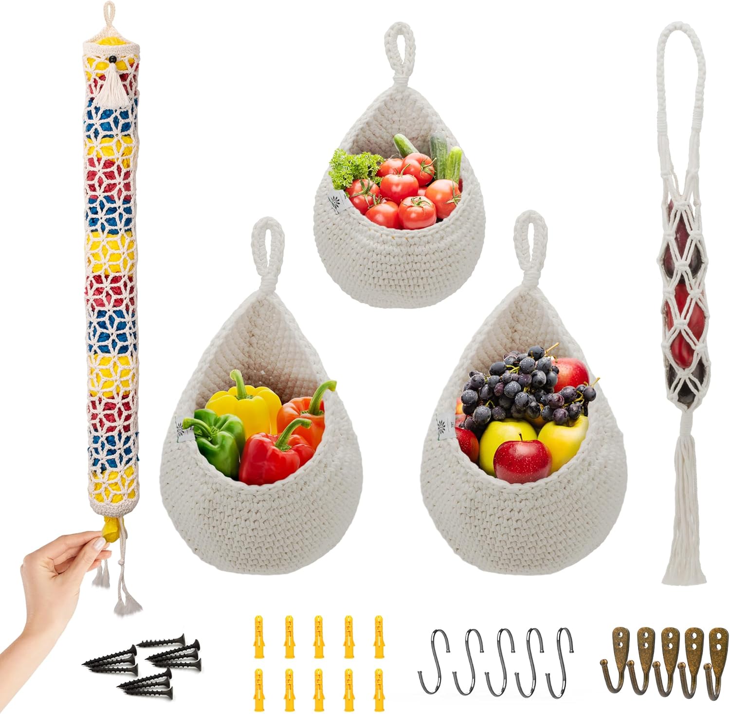 HAGALO Woven Hanging Fruit and Vegetable Baskets for