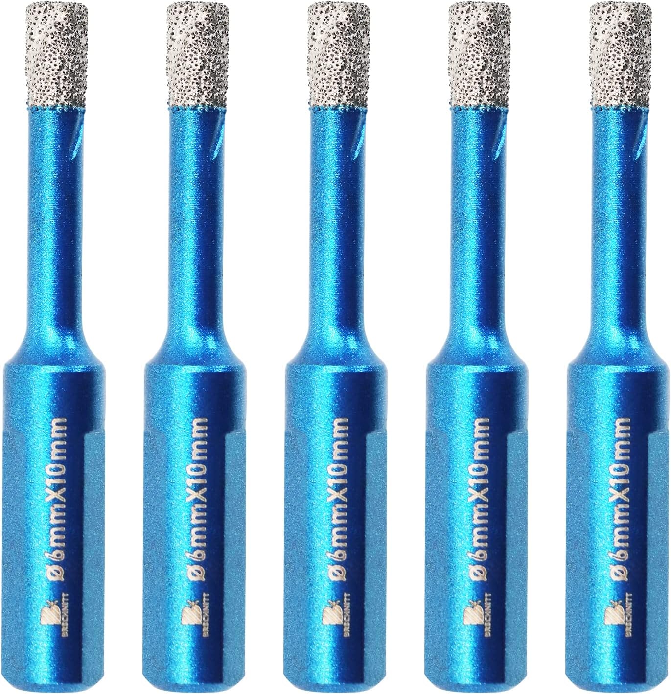 Dry Diamond Core Drill Bit Set,BRSCHNITT 5pcs 6mm Diamond Hole Saw Core Drill Bit with Triangle Shank for Porcelain Tile Ceramic Stone Granite Marble