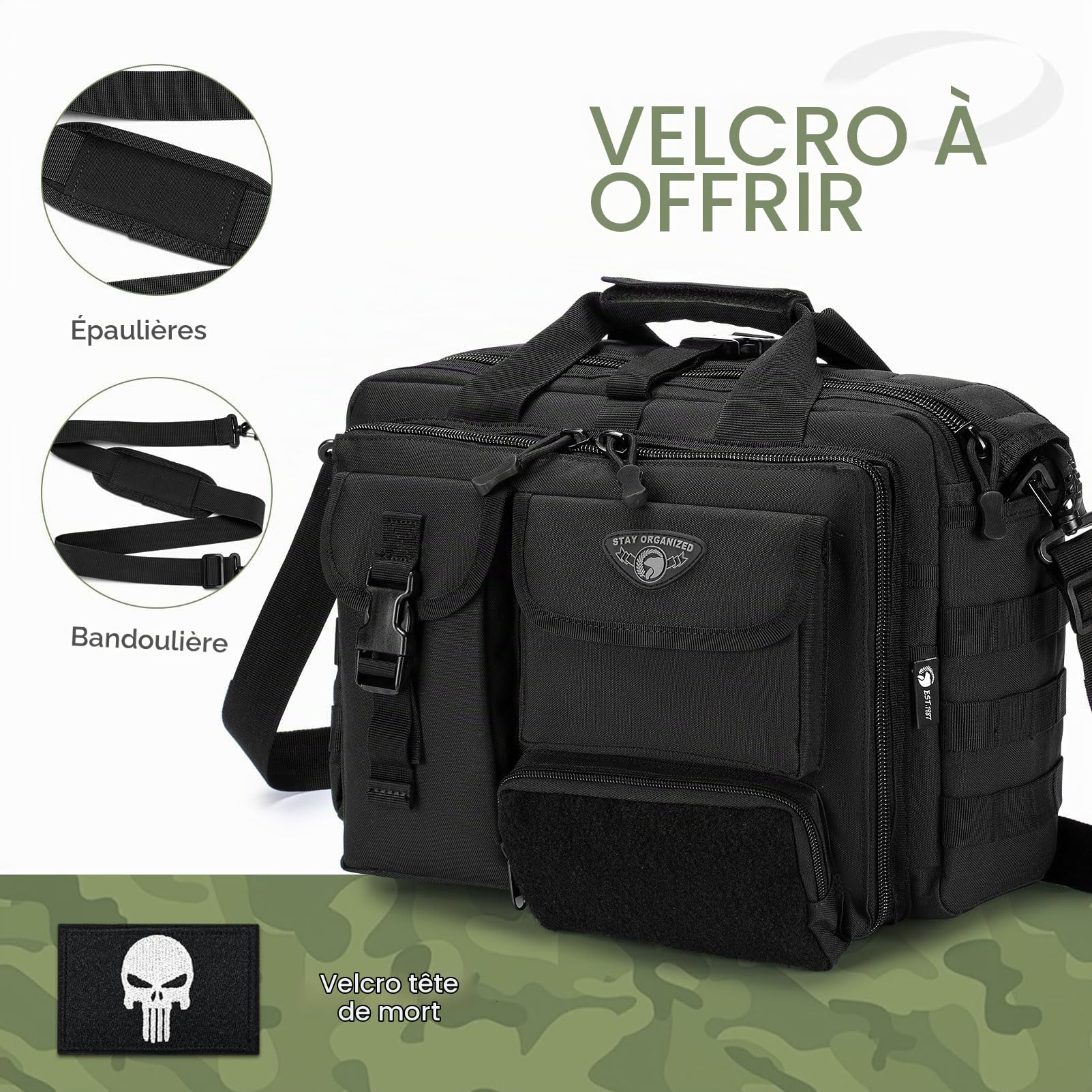BAGZY Sacoche Homme Bandouliere Tactique Malette de Travail Homme Sac à Main Militaire Sac de Survie Sacs de Randonnée Sacs Business Oxford Attache Case Homme MOLLE Sacoche Ordinateur 17 Pouces