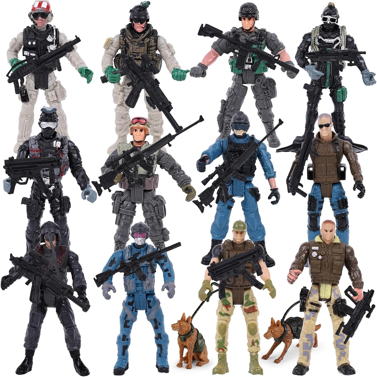 3 otters 12PCS Army Men Set with 2 Military Dogs, 6 Weapons Accessories | for Team Battles, Inspire Creative Play, Strategy Building, and Learning Adventures, Party Favor