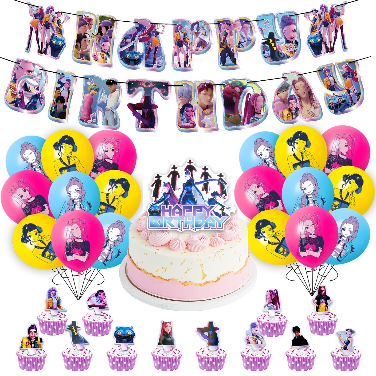 Birthday Balloon Decorations, 30pcs Decorations Kit Including Banner Cake Topper Latexballoons, SinggerTheme Balloons Party Supplies Pack for Fans Boys Girls