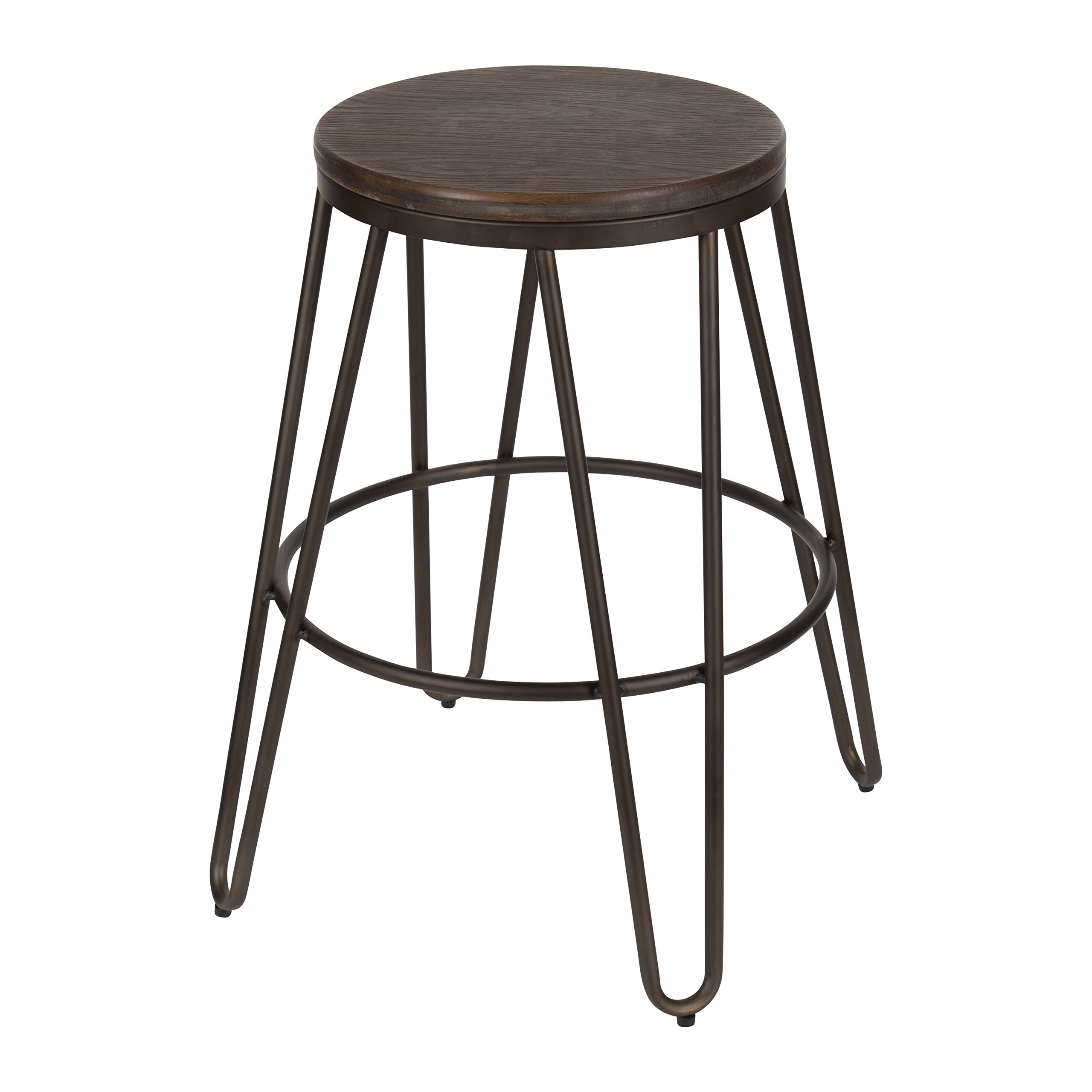 Kate and LaurelTully Backless Modern Wood and Metal 24" Counter Height Bar Stools, Set of 4, Gray with Wood Seat