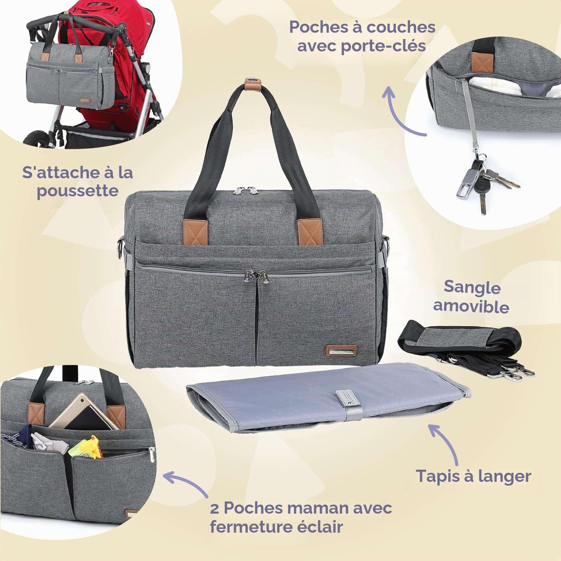 RUVALINO Sac à langer Grande Taille style Fourre-tout