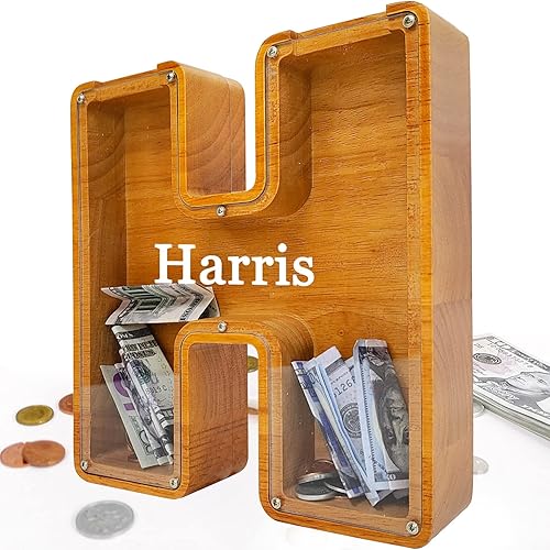 Miniatura 64 de Alcancías de Letras de Madera Extra Grandes de 12" - Alcancías para Niños y Niñas, Bancos de Dinero del Alfabeto con Inicial R - Banco de Monedas