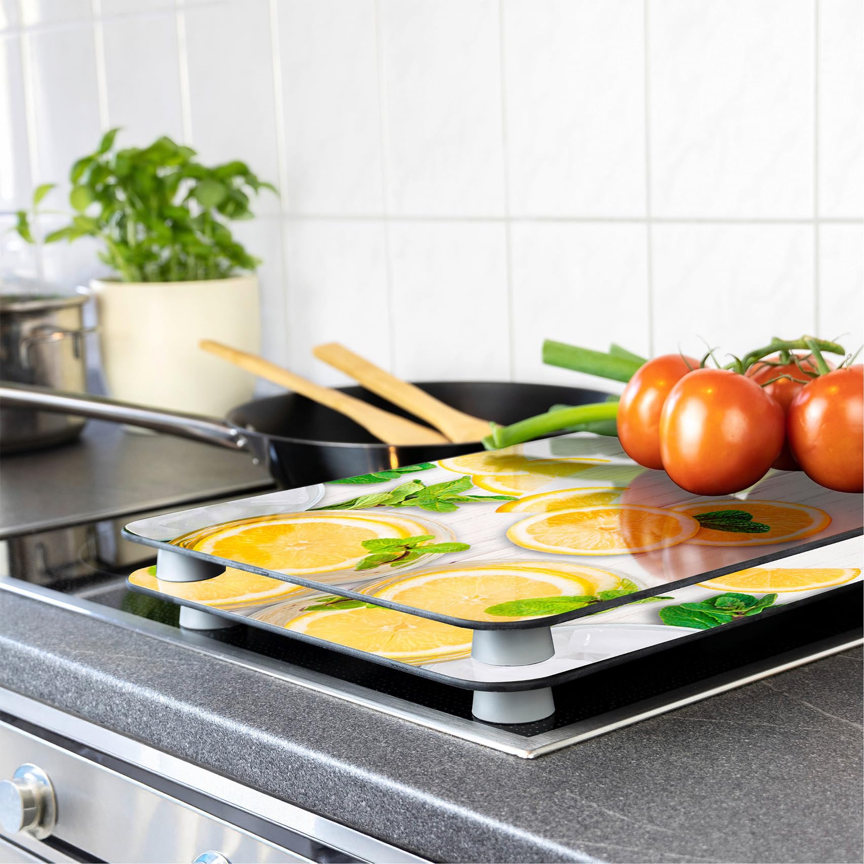 Image secondaire de WENKO Protection Plaque de Cuisson Citrons en Verre trempé | pour Toute Plaque | Couvre Plaque de Cuisson, Planche à découper, E