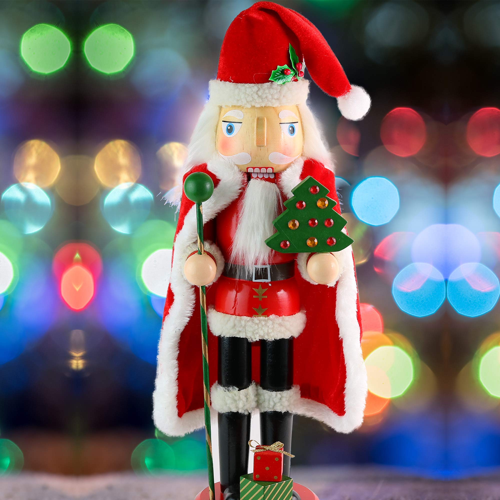 BRUBAKER Babbo Natale pescatore con canna da pesca e pesce - Dipinto a mano - Decorazione per l'albero di Natale divertente - Ciondolo per la decorazione natalizia
