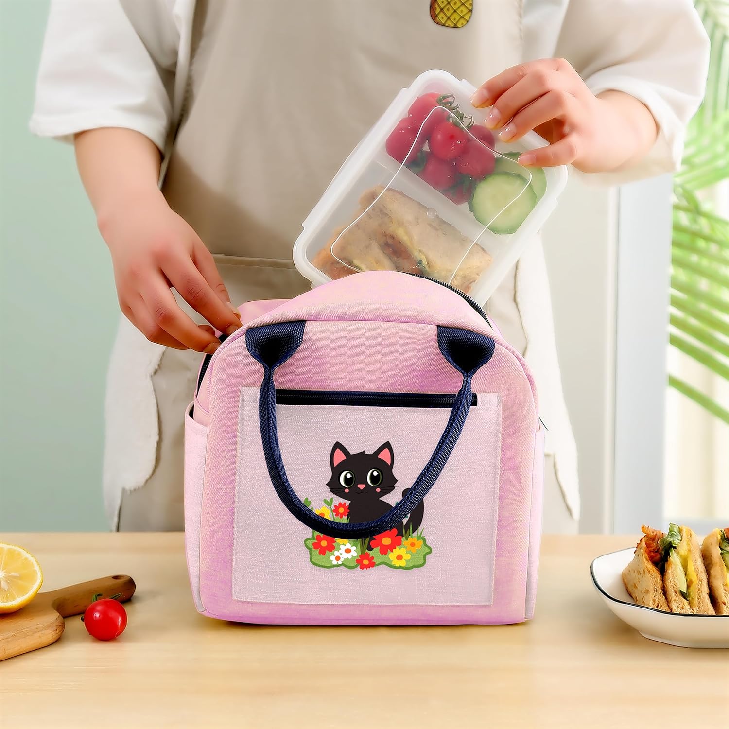 Cat Bento Bag, Thermal Insulated Cooler Lunch Bento Tote Bag, Gifts For Teens Girls Kids Women, Work Travel Office Camping Picnic Beach Lunch Essentials! - Image 4
