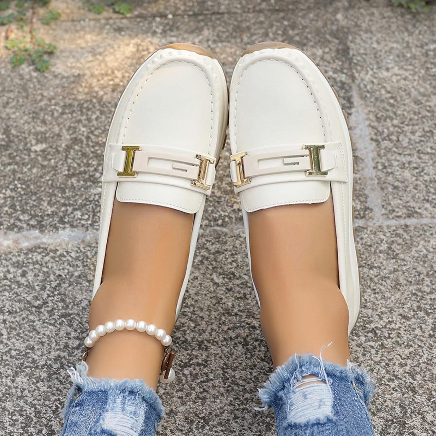 Women's Casual Leather Loafers Comfortable Slip On Driving Shoes Multi Color Buckle Detail Flat Walking Shoes