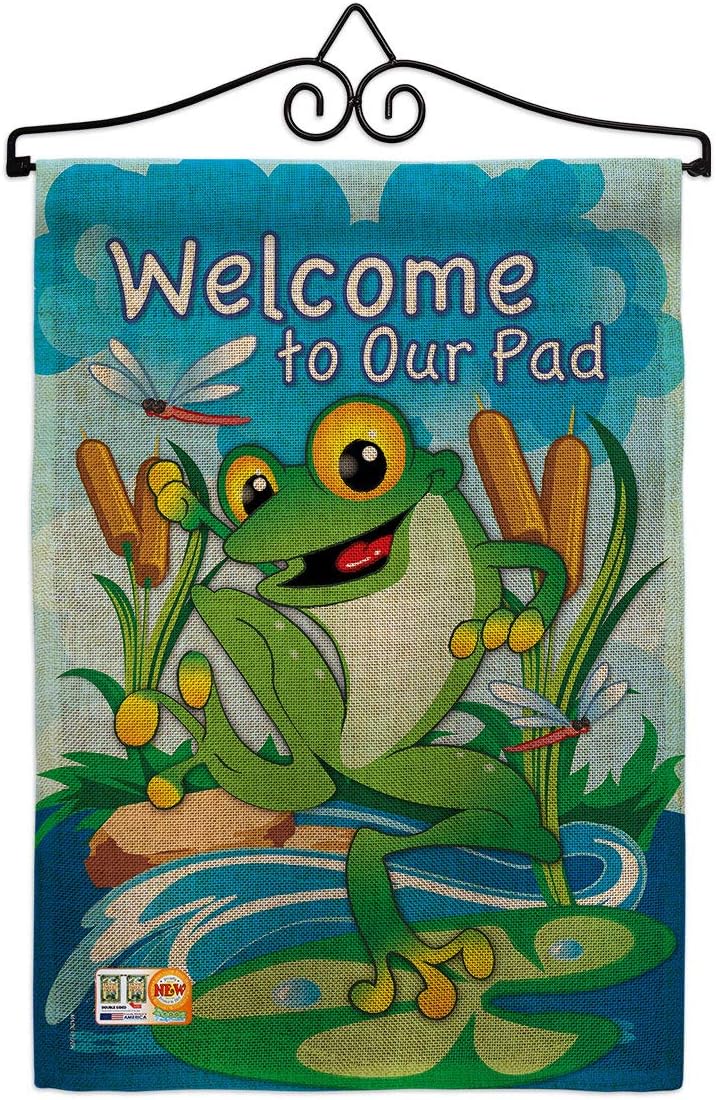Frog Garden Flag Set Wall Holder Animals Critter Bee Ladybug Animal Pet Nature Creature Small Decorative Gift Yard House Banner Made In USA 13 X 18.5