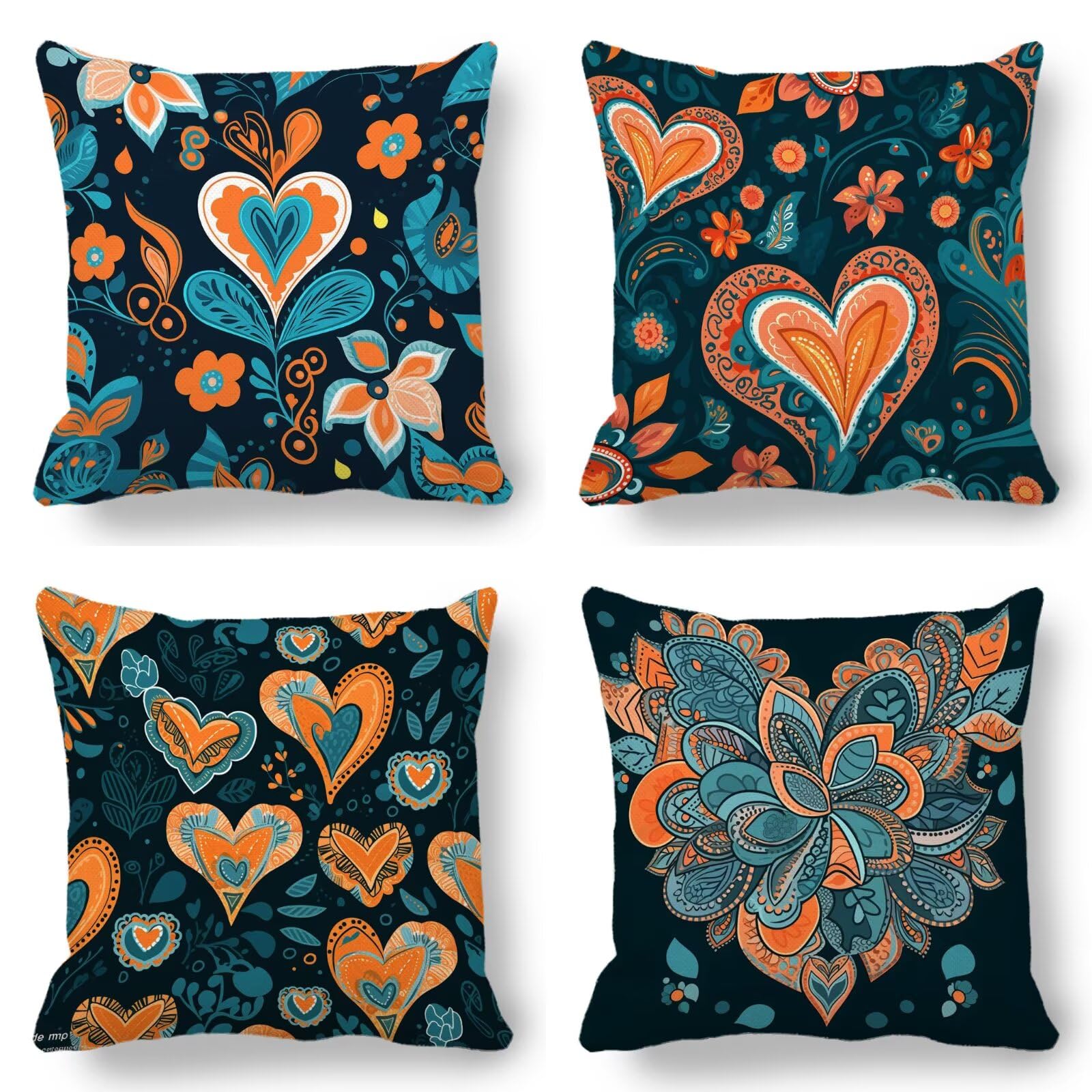 Primavera Fundas de Cojines 60x60cm Juego de 4, Azul Funda Cojines Cama Decorativos para Sofa Exterior Impermeable Lino Almohada Decorativa para Silla Cama Sala de Estar Hogar Juego Dormitorio 18-6