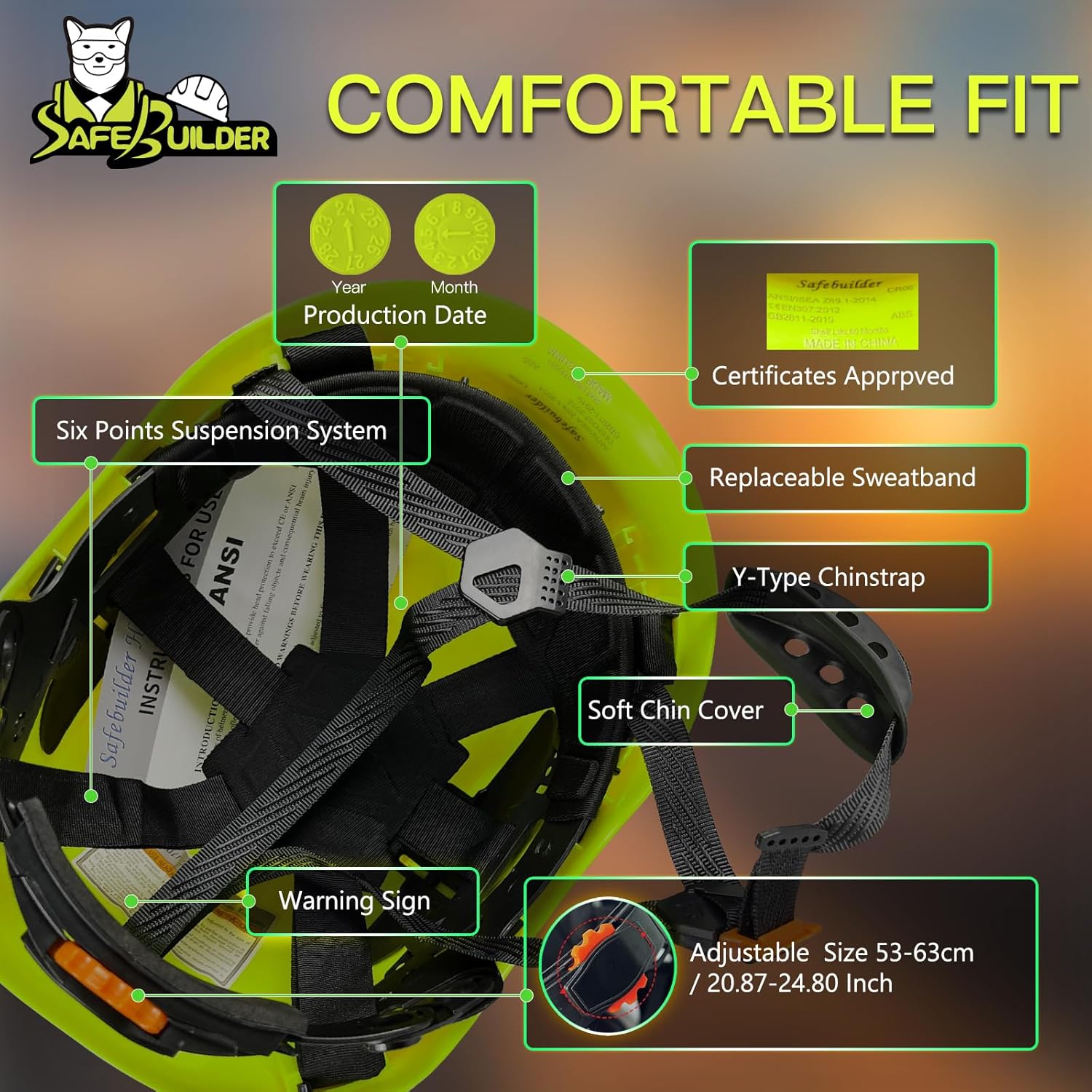 Construction Hard Hats Safety Helmet Reflective ABS Adjustable Ventilation Hardhats Industrial Head Protection ANSI Z89.1 - Image 4