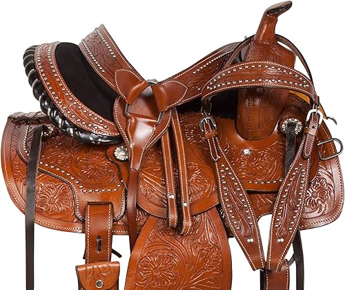 Miniatura 7 de RAJ INTERNATIONAL Caballo de cuero de alta calidad Western Barrel Racing Horse Sillín, tamaño 14" - 18" pulgadas asiento