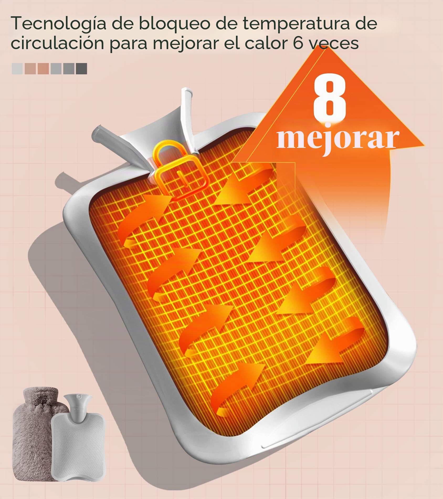 Bolsa de Agua Caliente 2L - con Funda de Cintura para la Cama, Bolsa de Agua Caliente para Cuello, Hombro, Espalda (Marrón)