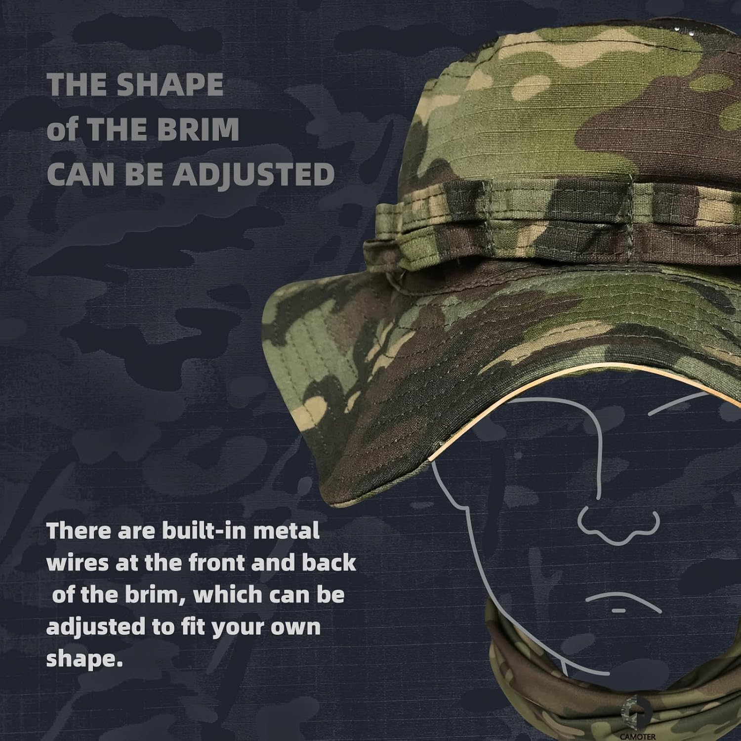 Camo Boonie Sun Hat with Face Mask UV Protection Fishing Hat Bucket Hat for Hunting Hiking Military Tactical Safari - Image 4