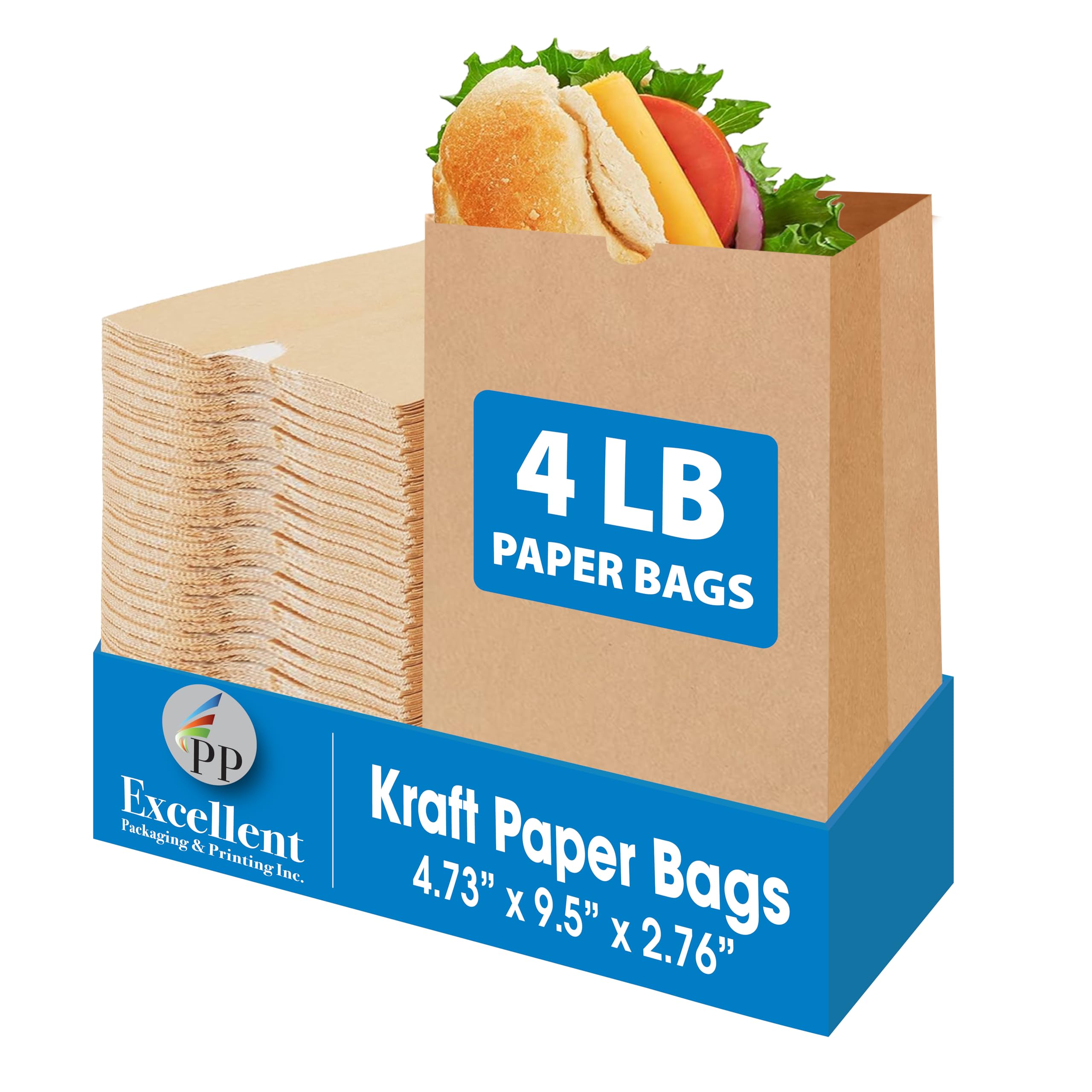 Excellent 500 Pack Brown Paper Bags for Lunch Packaging - 4.73 x 2.76 x 9.5 inches 4Lb Capacity Paper Grocery Bags for Bakery, Breads, Snacks, Cookies