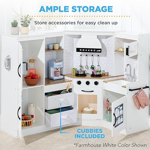 Miniatura 3 de Best Choice Products Cocina de esquina de juego de simulación, juego de juguetes de madera interactivo para niños con luces y sonidos, máquina de