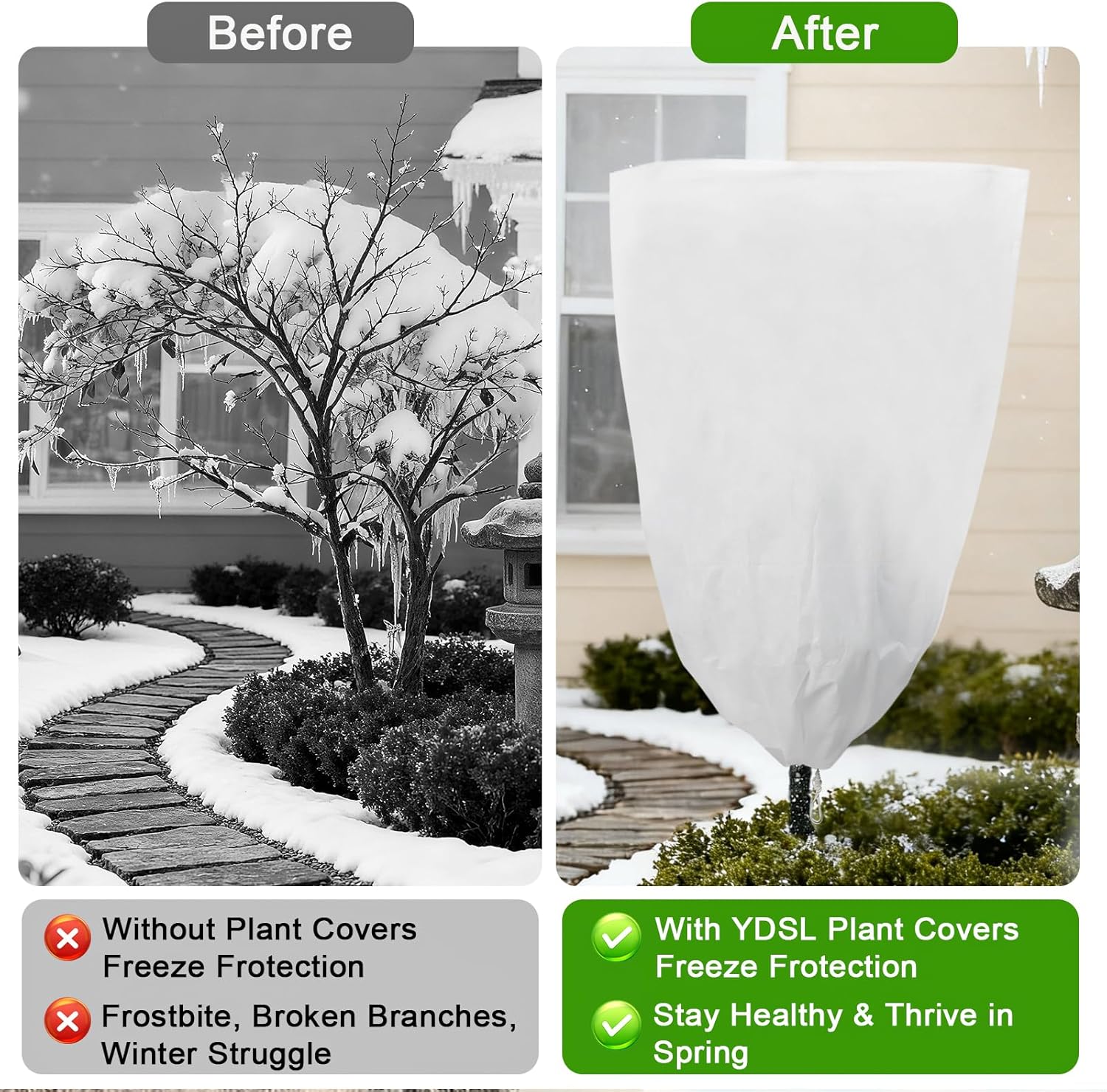 YDSL 3 Pack Plant Covers Freeze Protection, 48"×72" 1.77oz/yd² Plant Frost Covers for Outdoor Plants Shrub Potted Plants Use, Winter Cloth Plant Tree Cover with Drawstring for Cold Weather