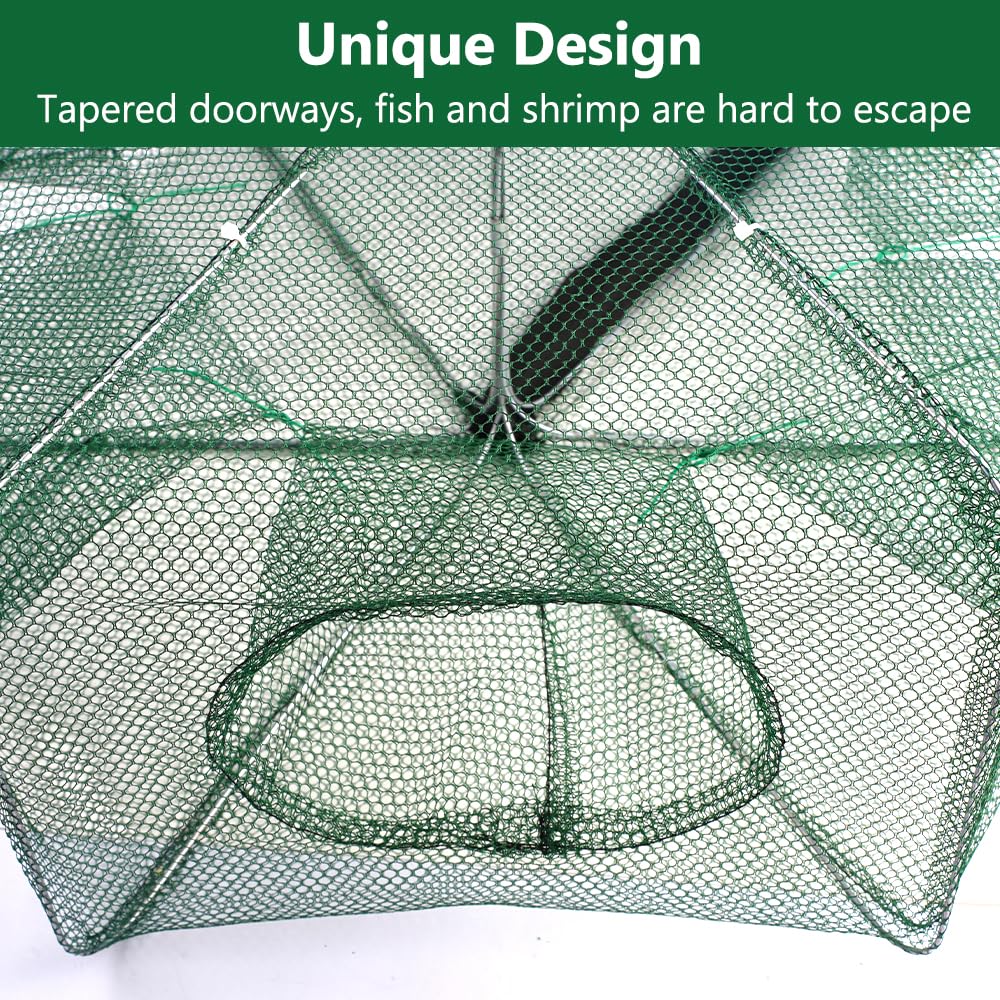 Piège à crevettes, 58 × 22 cm Poissons de crabe en nylon, filet de pêche automatique, 6 trous filet de pêche pliable en nylon, pour attraper les crabes, les homards, les crevettes et les crabes