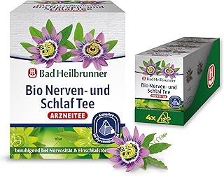 Bad Heilbrunner Bio Nerven- & Schlaftee - im Pyramidenbeutel - Melisse, Lavendel & Hopfen - beruhigt bei Nervosität & Einschlafstörung - für überreizte Nervenbündel (4 x 12 Pyramidenbeutel)
